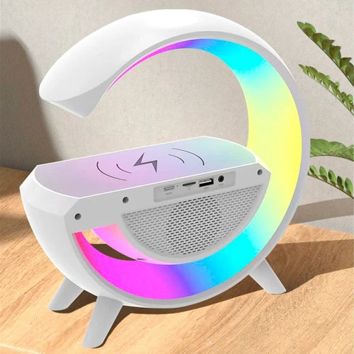 Lampara De Mesa G Parlante Cargador Inalámbrico Luces Rgb